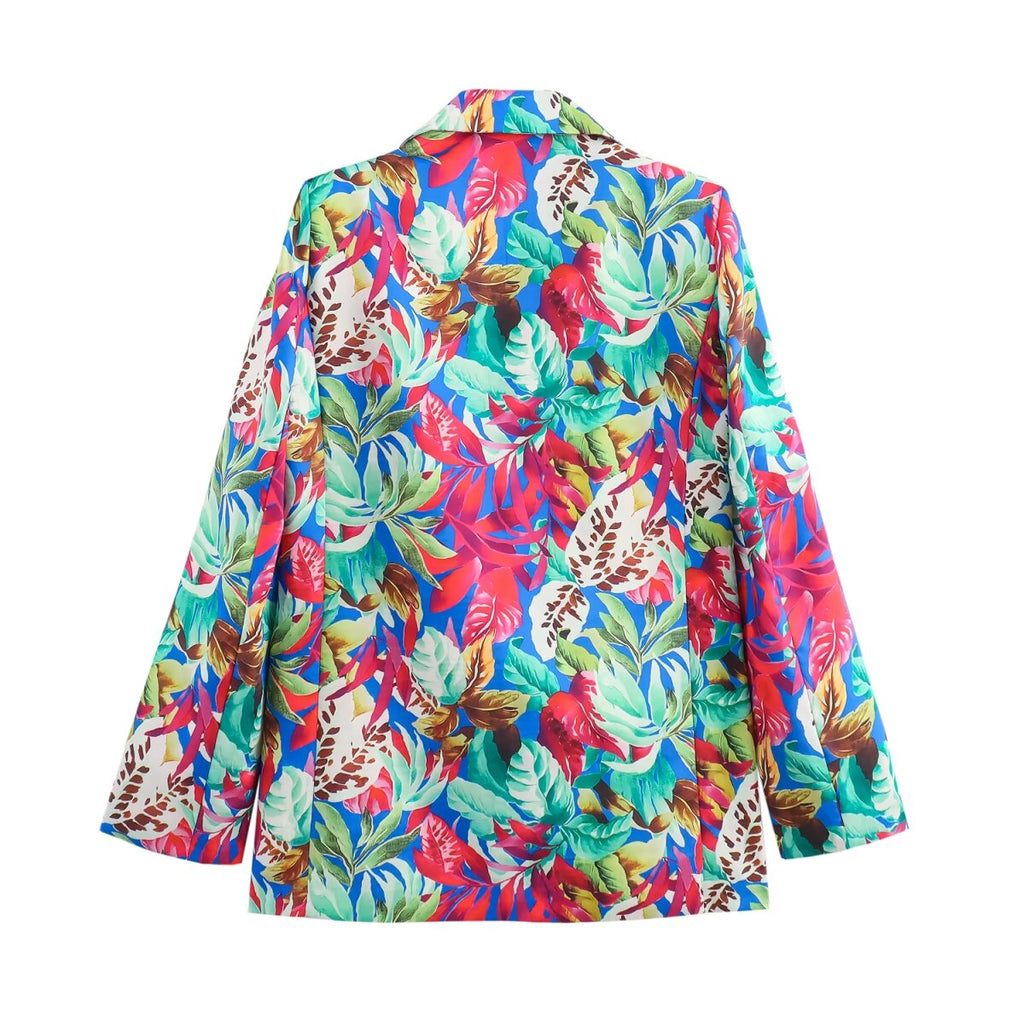 Autumn Satin Printed Coat Pants Set