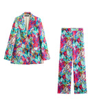 Autumn Satin Printed Coat Pants Set