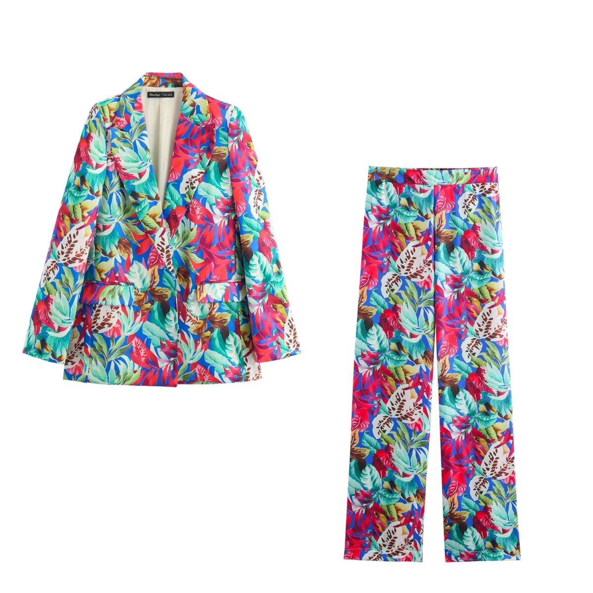 Autumn Satin Printed Coat Pants Set