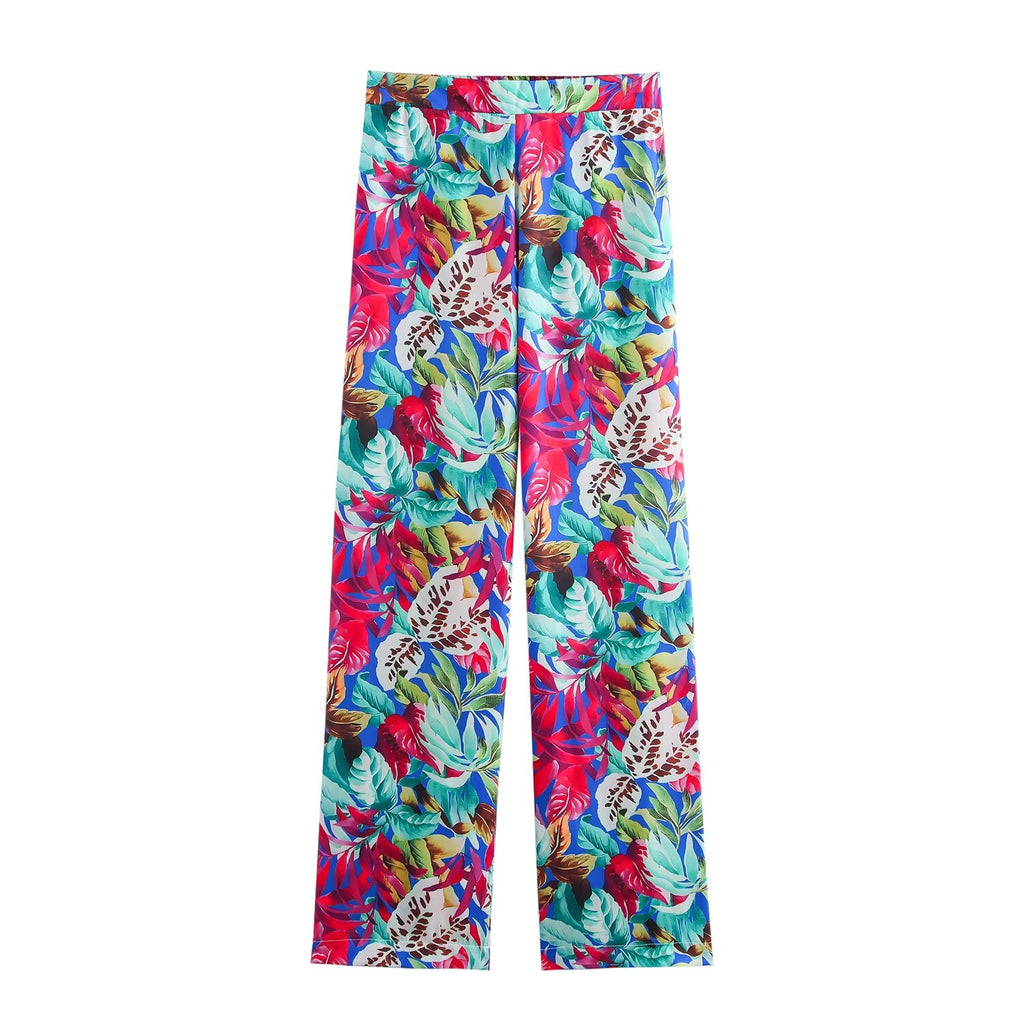 Autumn Satin Printed Coat Pants Set