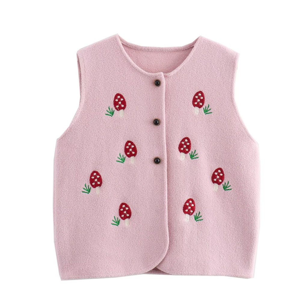 Women Retro Casual Simple Strawberry Double Sided Cotton Knitted Vest