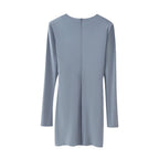 Deep V-Neck Belted Long-Sleeve A-Line Mini Dress