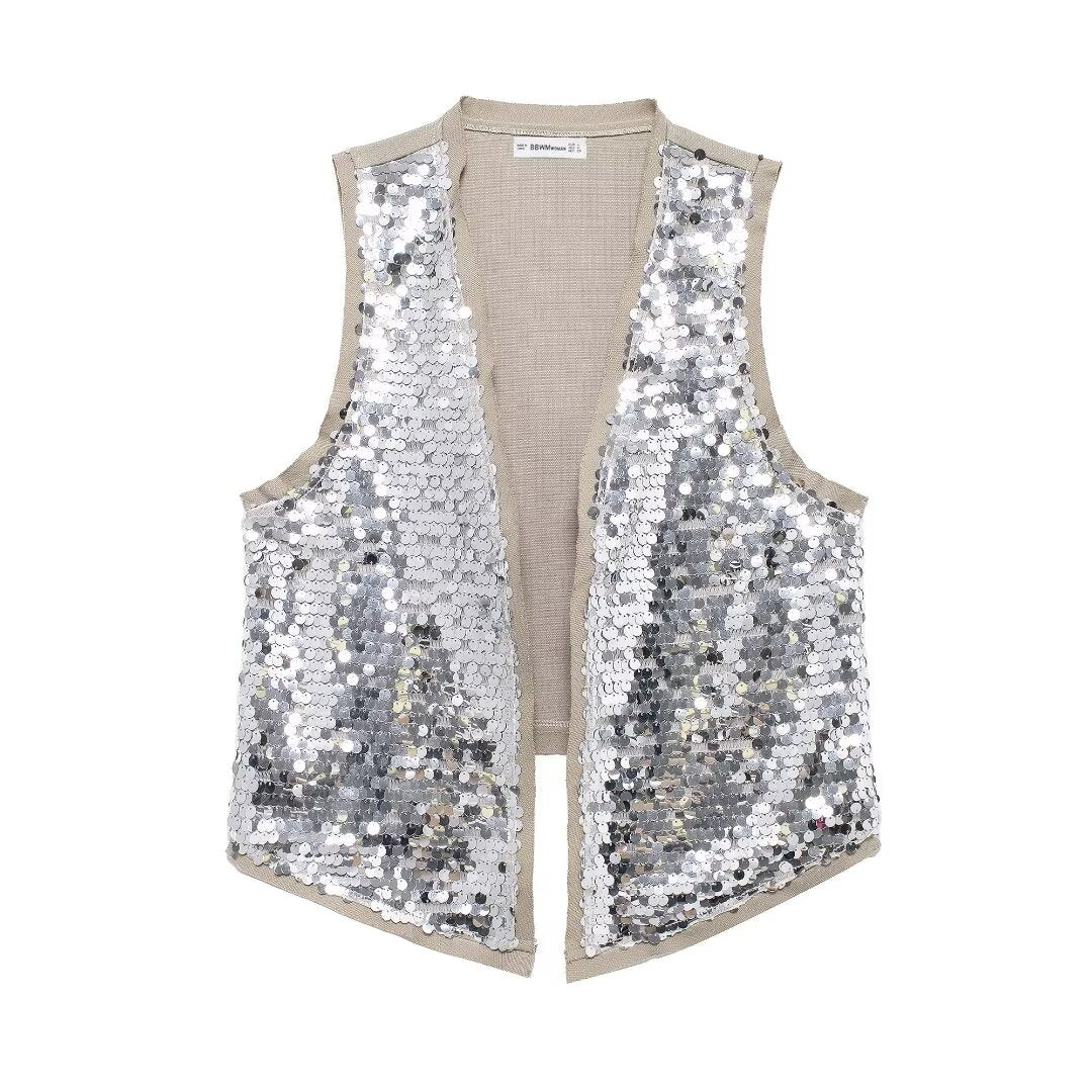 Women's Asymmetric Hem Beads Decoration Vest Dress