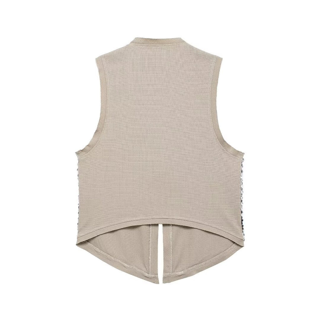 Women's Asymmetric Hem Beads Decoration Vest Dress