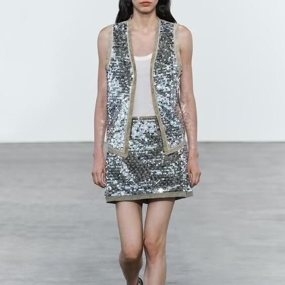 Women's Asymmetric Hem Beads Decoration Vest Dress