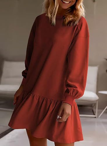 Crisscross Neck Round-Neck Long-Sleeve Casual Sweatshirt Dress