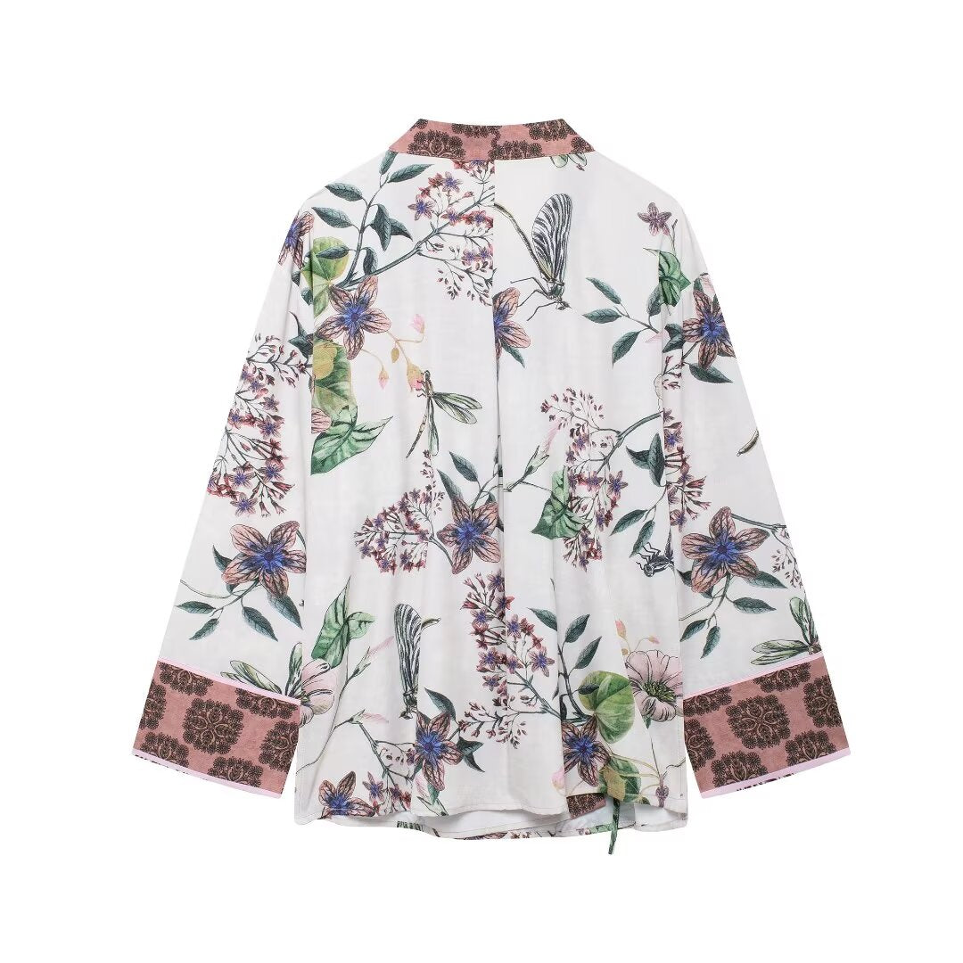 Women's Fall Women's Printed Kimono Shirt Casual Trousers