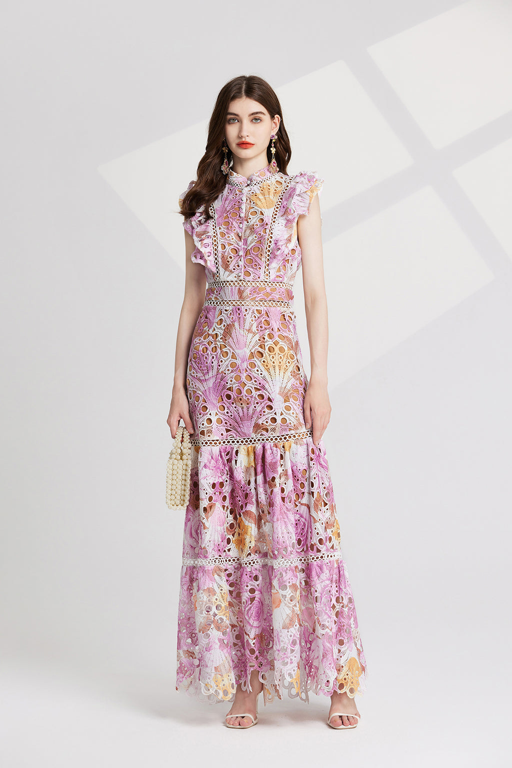 Women's Lace High-Waist Flutter-Sleeve Dress