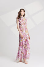 Women's Lace High-Waist Flutter-Sleeve Dress