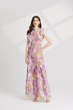 Women's Lace High-Waist Flutter-Sleeve Dress