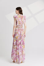 Women's Lace High-Waist Flutter-Sleeve Dress