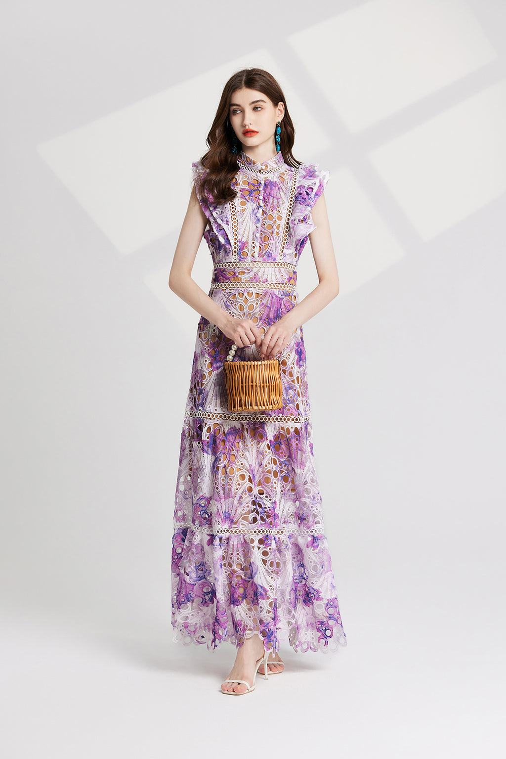 Women's Lace High-Waist Flutter-Sleeve Dress