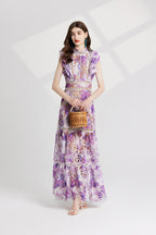 Women's Lace High-Waist Flutter-Sleeve Dress