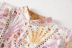 Women's Lace High-Waist Flutter-Sleeve Dress