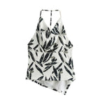 Autumn Printed Hanging Collar Top Wide Leg Pants Set
