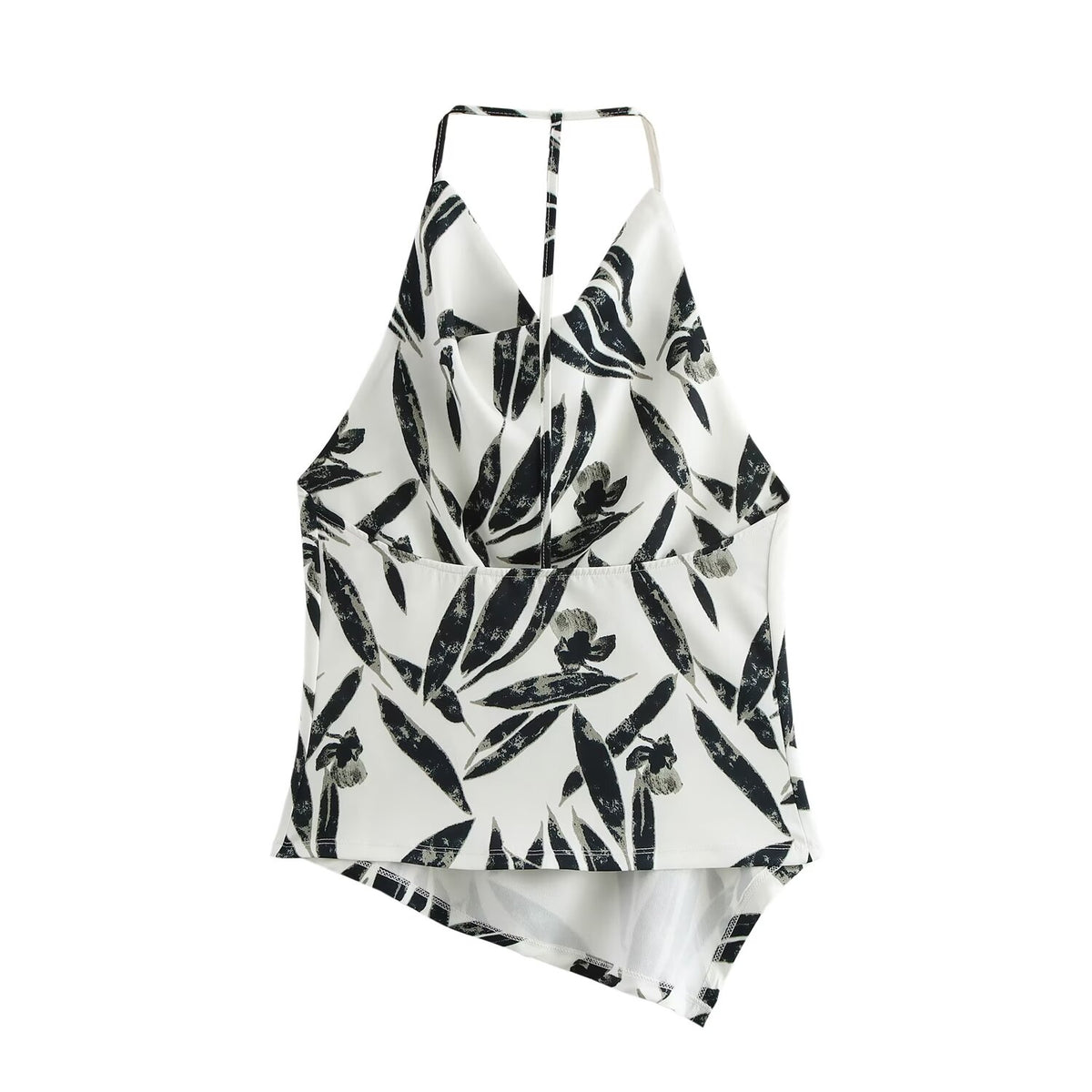 Autumn Printed Hanging Collar Top Wide Leg Pants Set