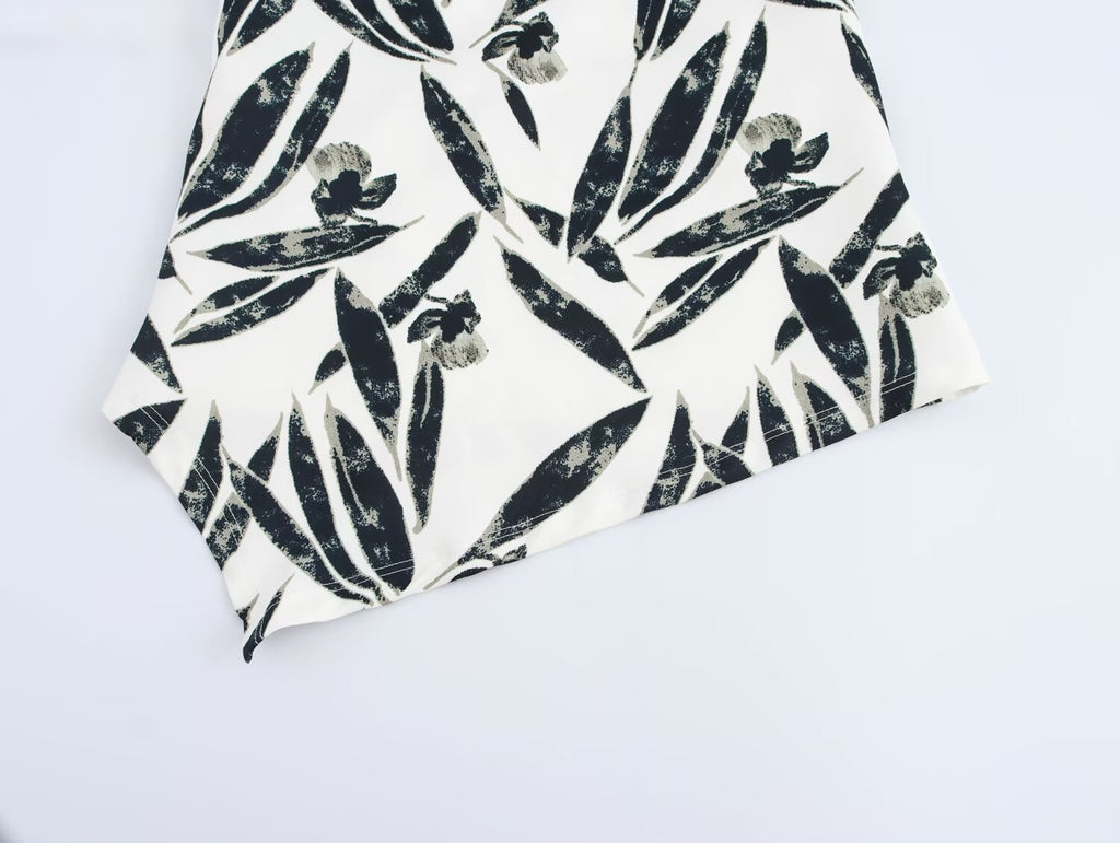 Autumn Printed Hanging Collar Top Wide Leg Pants Set