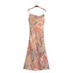 Backless Print Color Contrast Loose Slip Dress