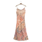 Backless Print Color Contrast Loose Slip Dress