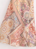 Backless Print Color Contrast Loose Slip Dress