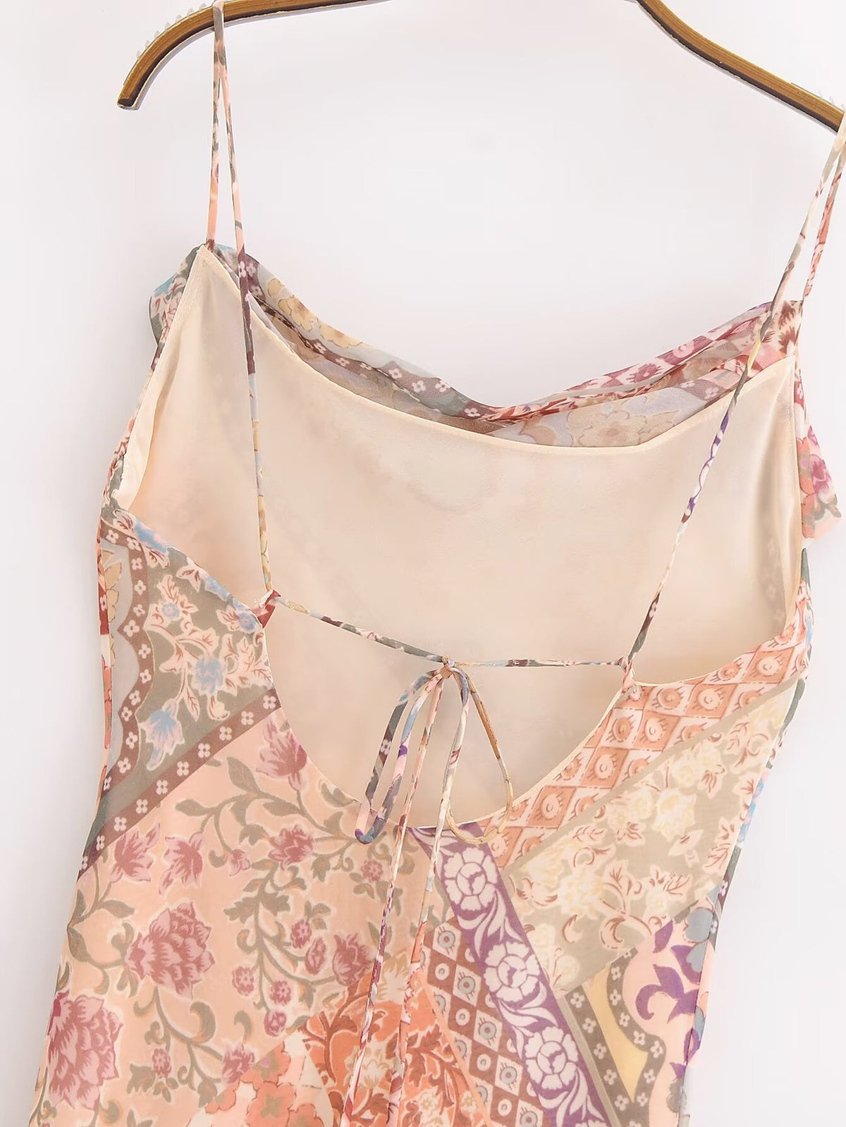 Backless Print Color Contrast Loose Slip Dress