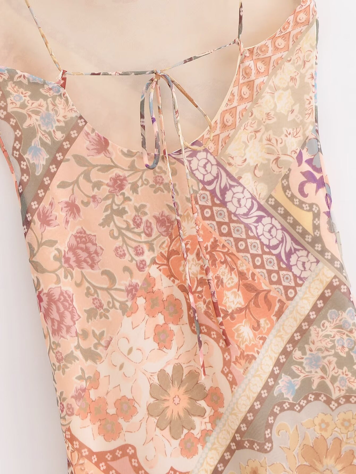 Backless Print Color Contrast Loose Slip Dress