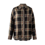 Women’s Retro Patchwork Plaid Long Shirt