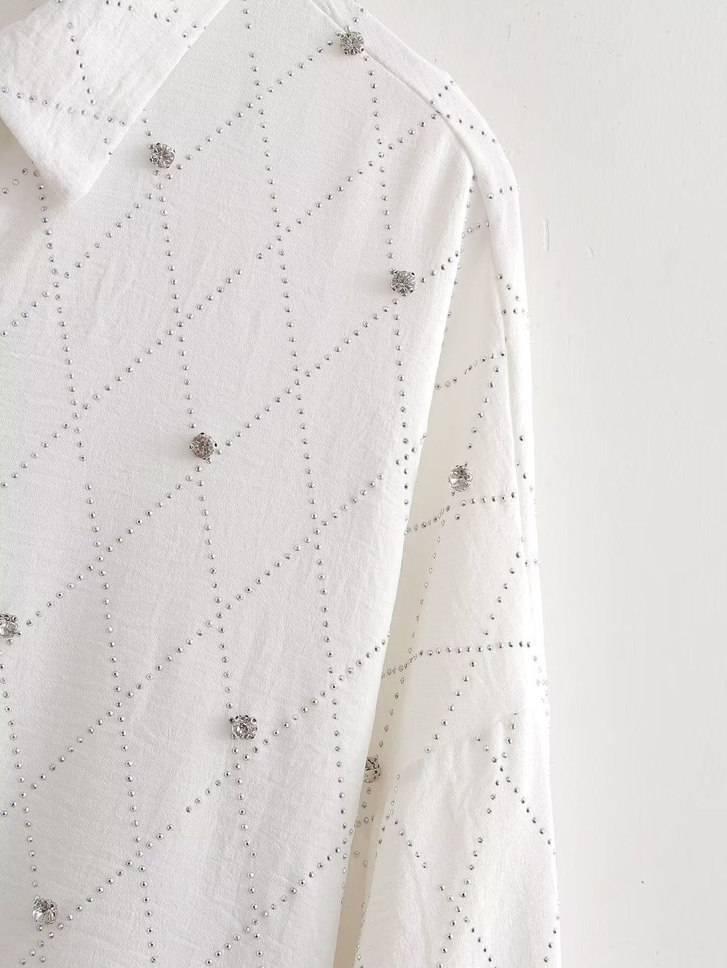 Women's Rhinestone Long-Sleeve Collared Shirt