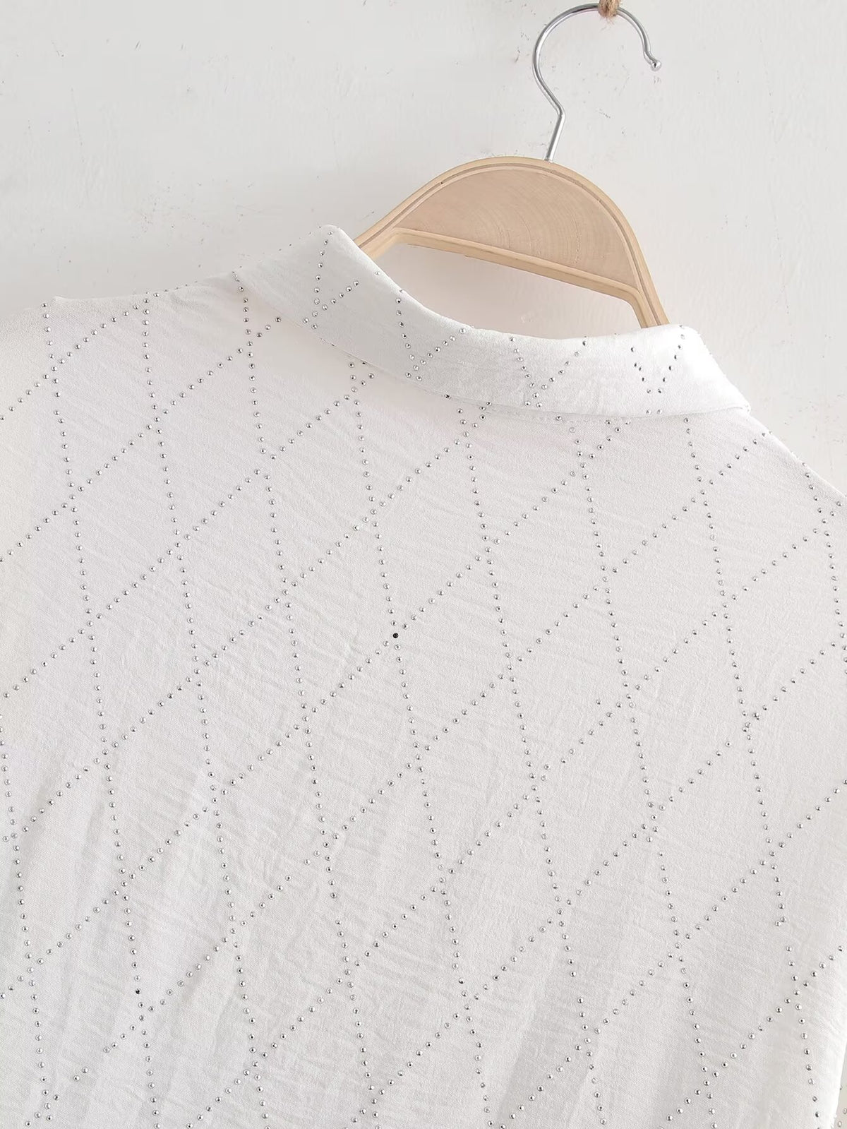 Women's Rhinestone Long-Sleeve Collared Shirt