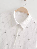 Women's Rhinestone Long-Sleeve Collared Shirt