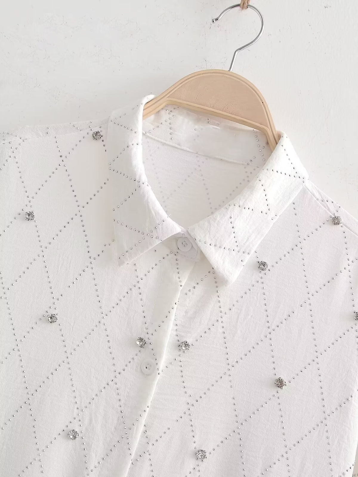Women's Rhinestone Long-Sleeve Collared Shirt