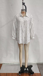 Women's Rhinestone Long-Sleeve Collared Shirt