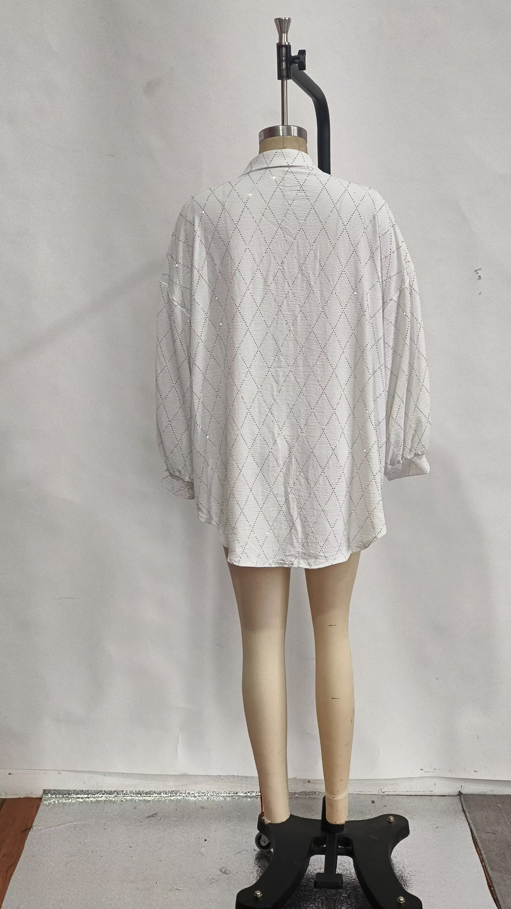 Women's Rhinestone Long-Sleeve Collared Shirt