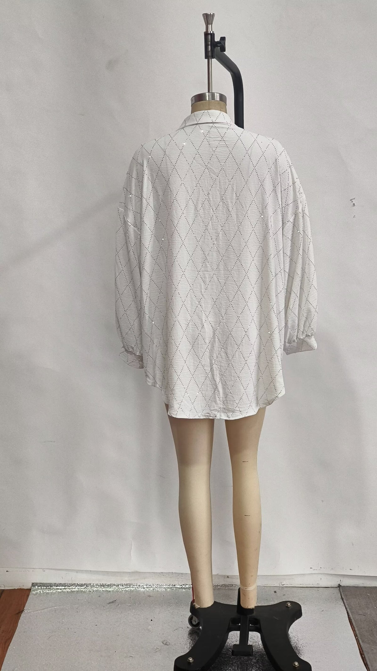 Women's Rhinestone Long-Sleeve Collared Shirt