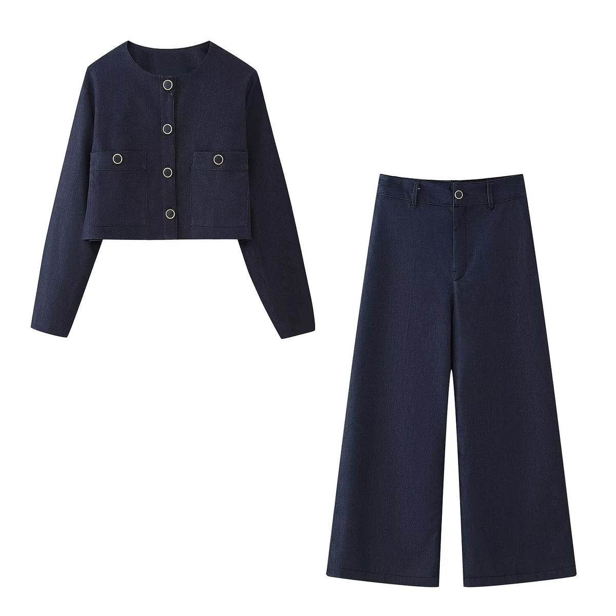 Women's Cropped Jacket & Wide-Leg Pants Set
