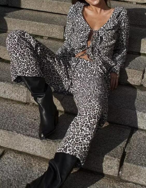 Women's Autumn Women's Animal Print Slim Fit Long Sleeve Trousers Suit