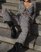 Women's Autumn Women's Animal Print Slim Fit Long Sleeve Trousers Suit