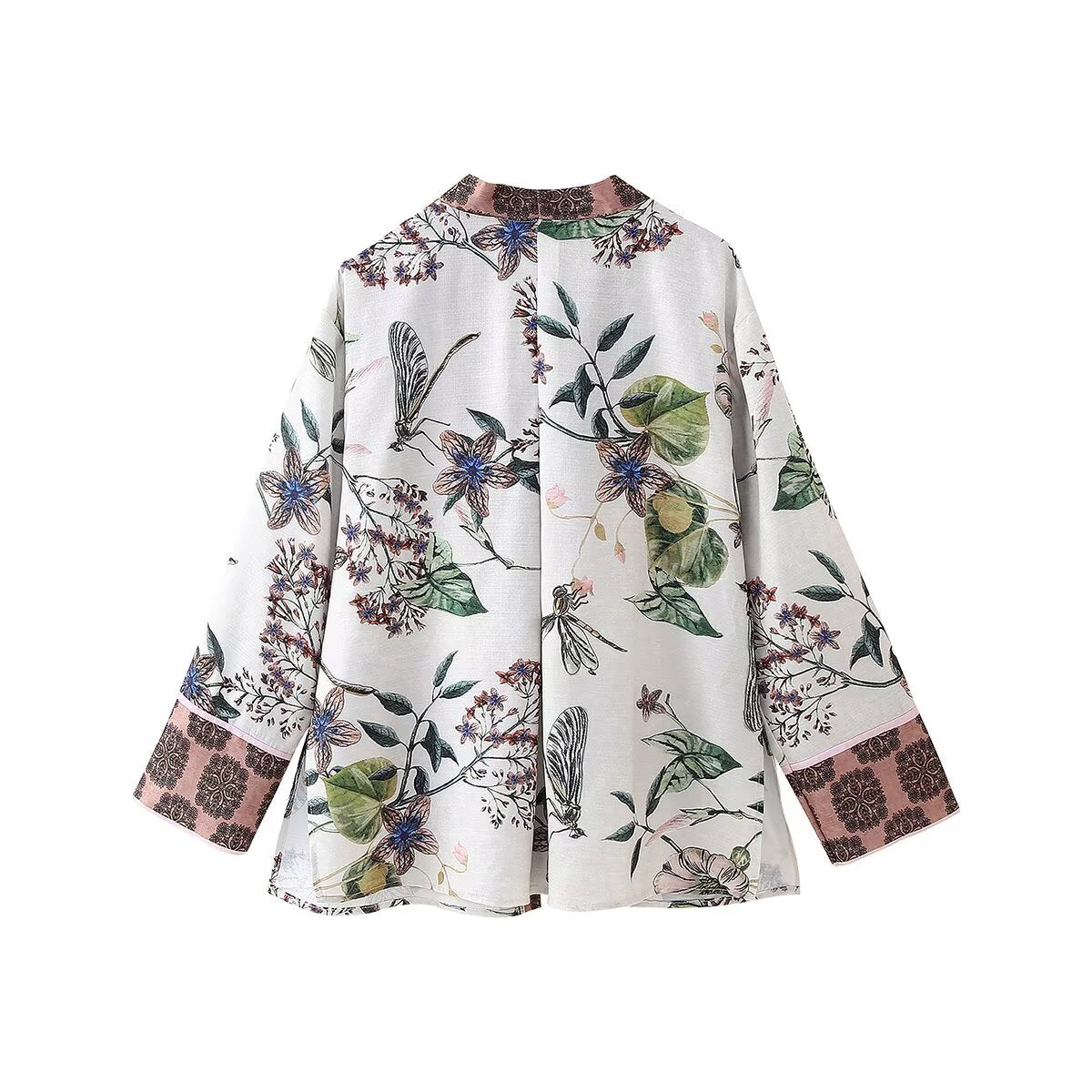 Fall V-Neck Printed Kimono Asymmetric Shirt Straight Pant Set
