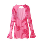 3D Floral Cutout Long-Sleeve Dress