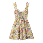 Small Floral-Print Heart Shaped Collar Tight Waist Suspenders Dress