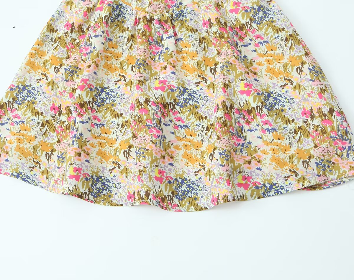 Small Floral-Print Heart Shaped Collar Tight Waist Suspenders Dress
