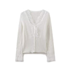 Women's Autumn Lace Stitching Two Color Decorated Row Button Cardigan