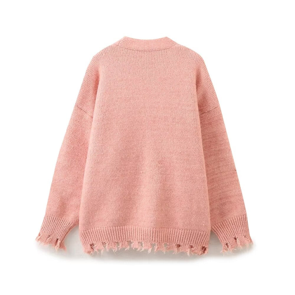 Women's Street Fall Casual V-Neck Single Breasted Cardigan