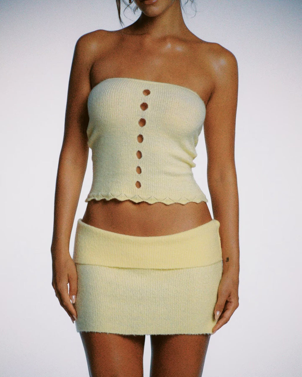 Women's Black Knit Cutout Three-Piece Skirt Set