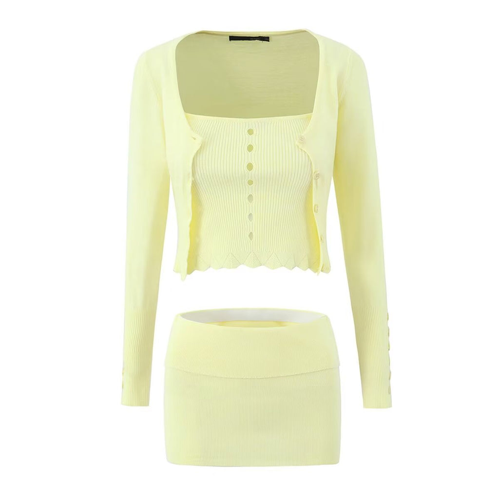 Women's Black Knit Cutout Three-Piece Skirt Set