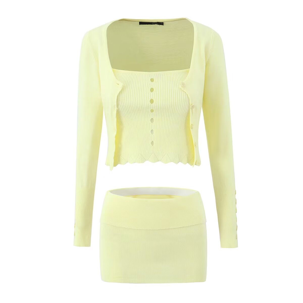 Women's Black Knit Cutout Three-Piece Skirt Set