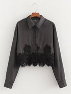 Women's Denim Lace Long-Sleeve Shirt
