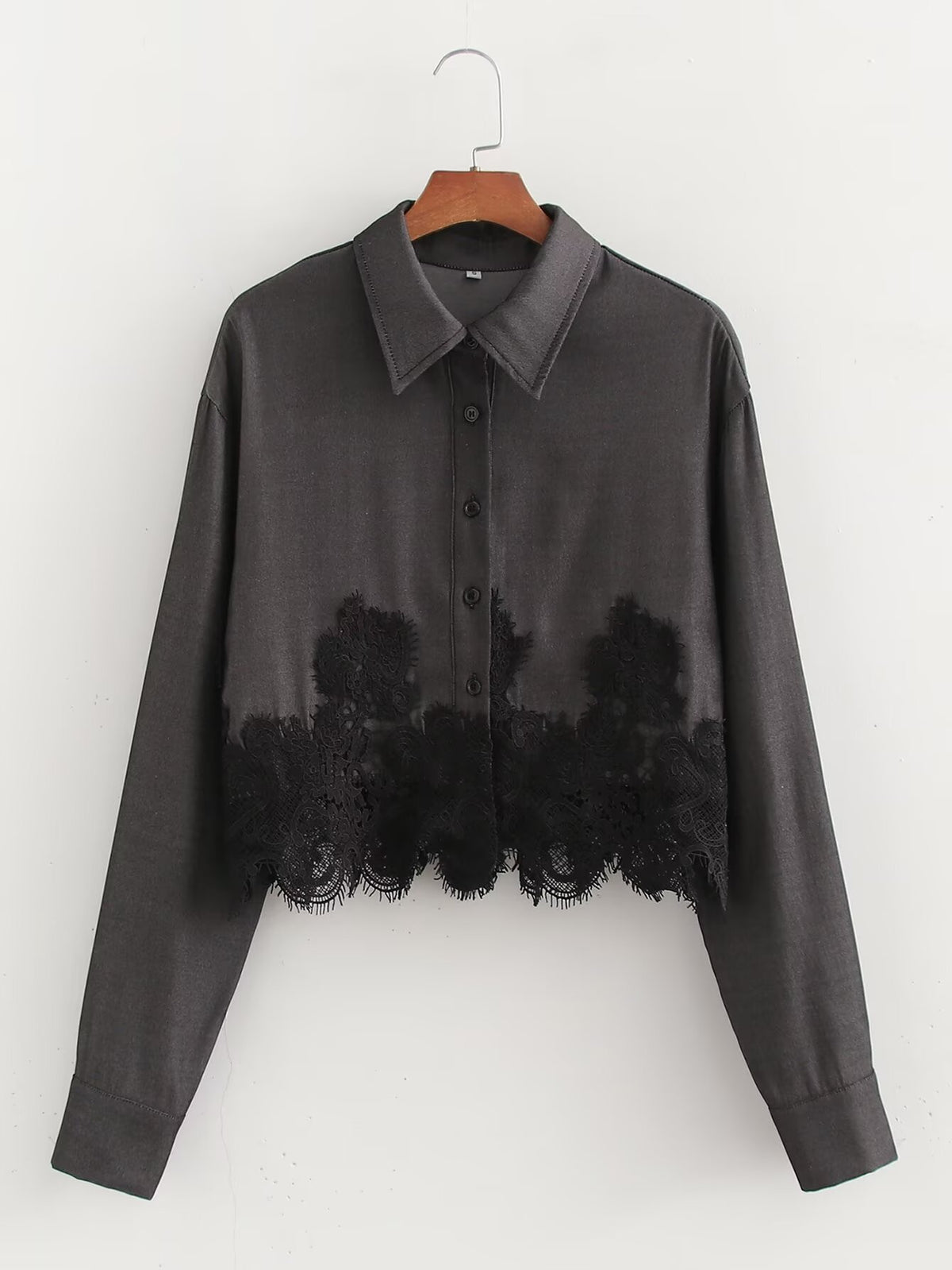 Women's Denim Lace Long-Sleeve Shirt