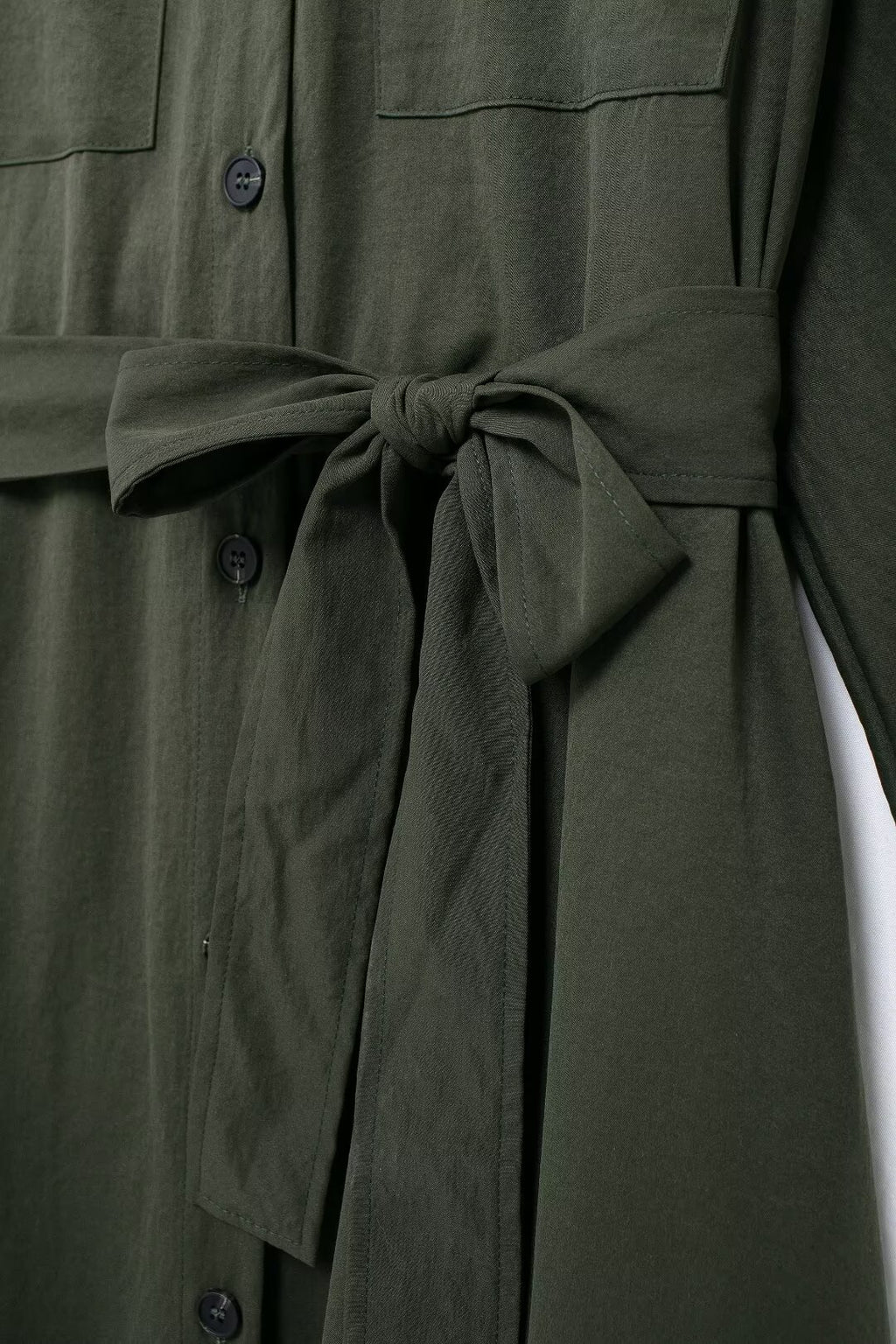 Women's Belted Pleated Long-Sleeve Shirt Maxi Dress