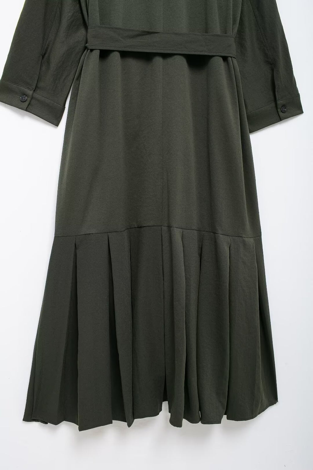 Women's Belted Pleated Long-Sleeve Shirt Maxi Dress